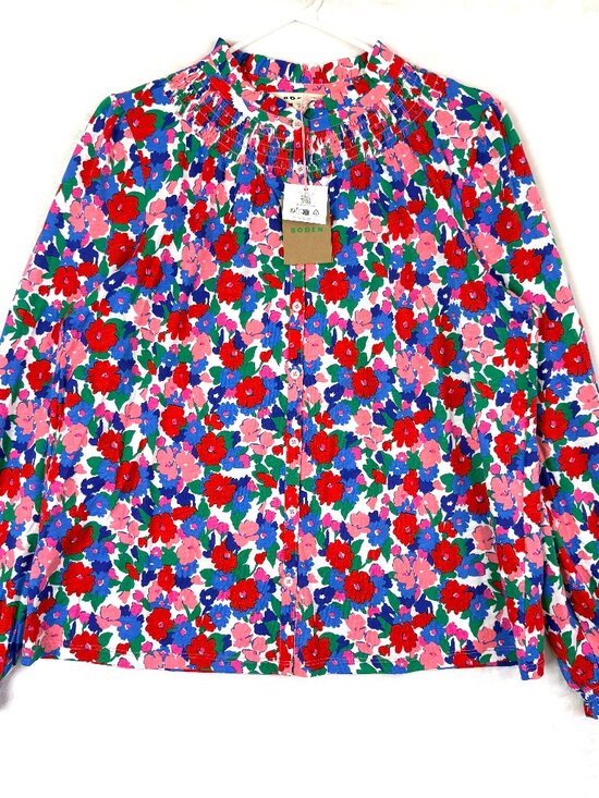 Boden Tops - NEW BODEN Fay Floral Smocked Jersey Ruffle Cotton Tencel Button Front Blouse 10